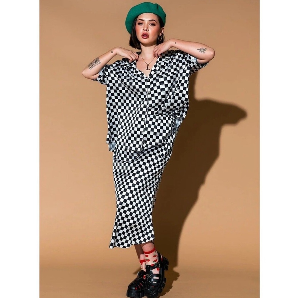 Dressed in Lala NWT Take Risks Checkerboard Satin Skirt Set